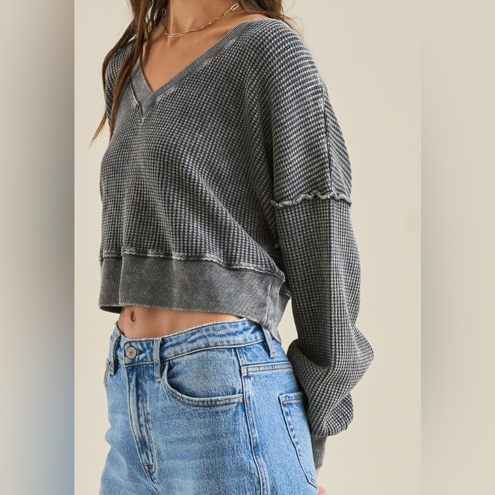 Hashttag knit sweaters pullovers waffle-knit cropped oversized size M
